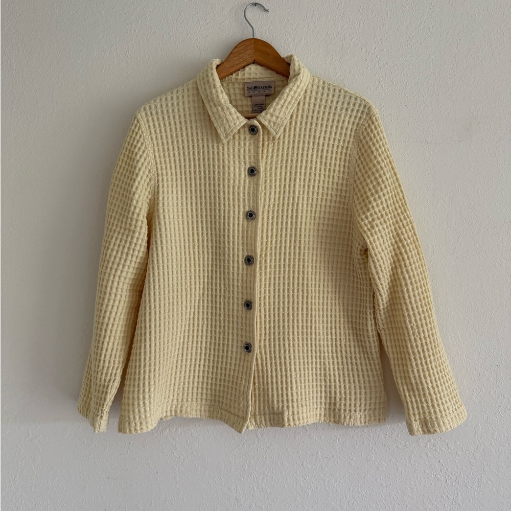 Sag Harbor butter yellow Waffle-Knit Button-Up